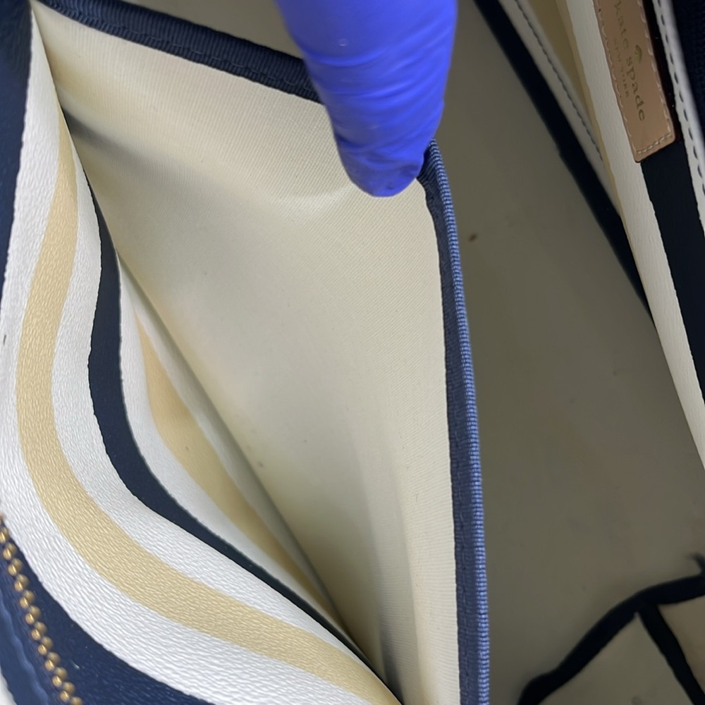 Kate Spade Bondi Road Striped Harmony Tote, Tan Cream & navy striped, Large VGUC - Picture 14 of 15